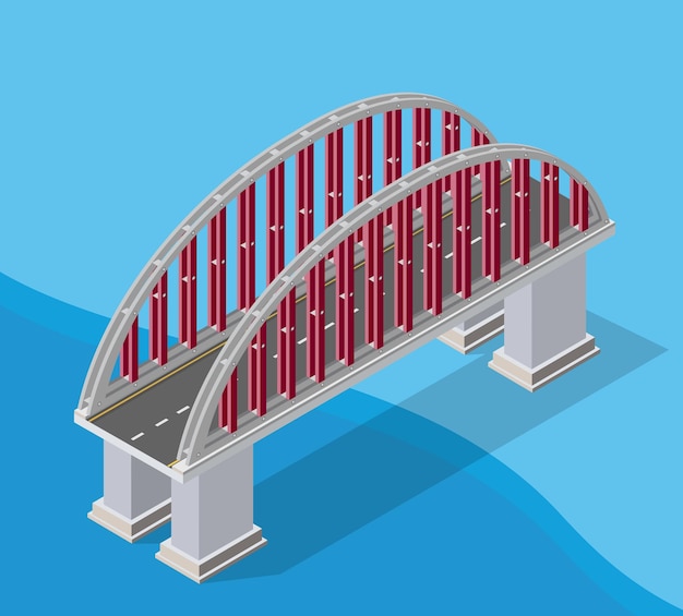 A ponte da infraestrutura urbana é isométrica para jogos, aplicações de inspiração e criatividade. objetos de organização de transporte urbano em forma dimensional 3d