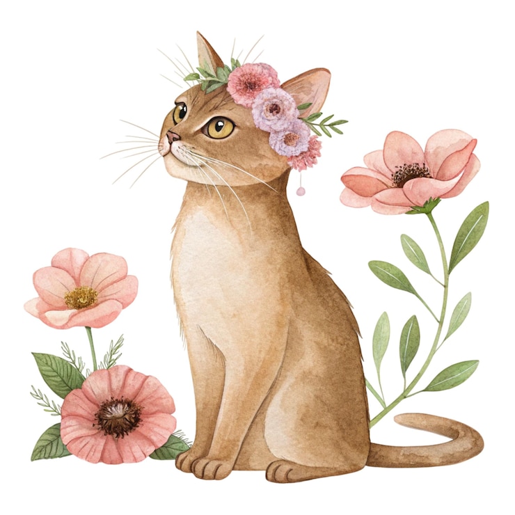 Vetor a raça de gato mais bonita do mundo usando uma coroa de flores segurando a flor mais bonita
