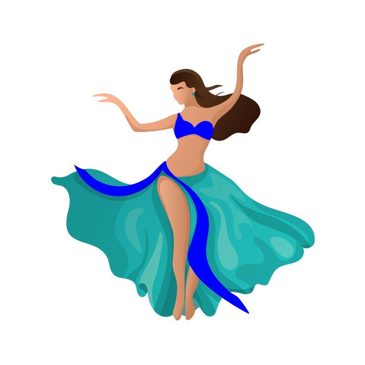 Vetor a rapariga dança oriental dançarina em traje oriental com saia longa e fofa