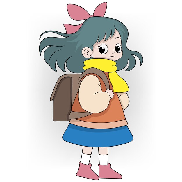 A rapariga está a voltar da escola feliz.