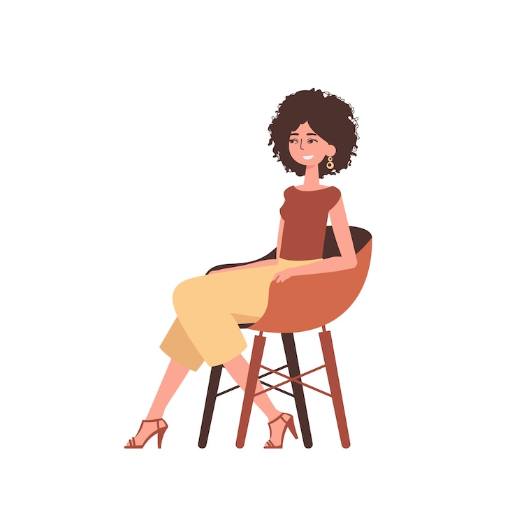 Vetor a rapariga está sentada numa cadeira confortável, com um personagem de estilo moderno.