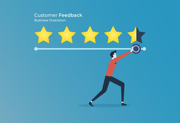 A revisão do feedback do cliente dá classificação de estrelas à melhor qualidade do produto da avaliação da pesquisa de experiência do usuário dos produtos