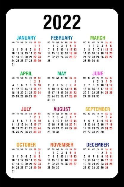 A semana anual do calendário 2022 começa na segunda-feira Ilustração vetorial