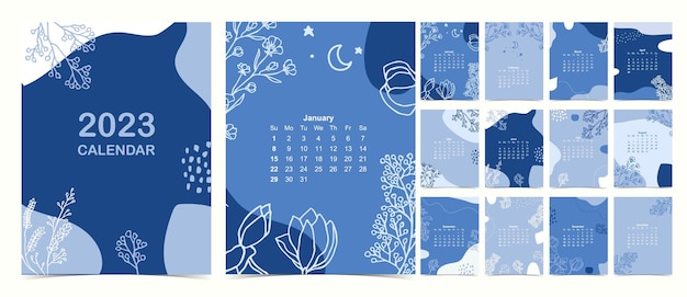 A semana do calendário de 2023 começa no domingo com flor azul