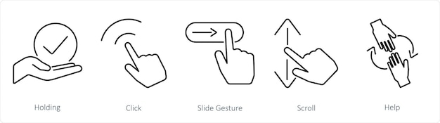 Vetor a set of 5 hands icons as holding click slide gesture