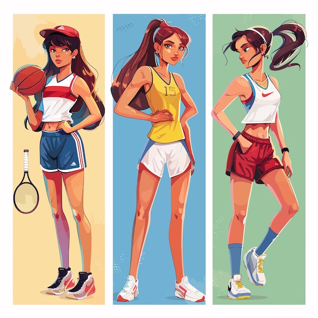 Vetor a_set_of_illustrations_with_beautiful_girls_athletes
