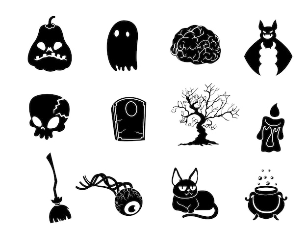 A sombra coleção de ícone de silhuetas de halloween e characte. o site do festival de halloween. ilustração de clipart em vetor isolada em um fundo branco