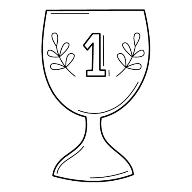 A taça para o primeiro lugar. recompensa. doodle. ilustração em vetor preto e branco desenhada à mão.