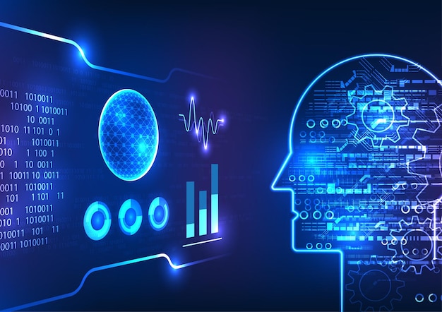 A tela de tecnologia de inteligência artificial revela um robô ansioso por aprender