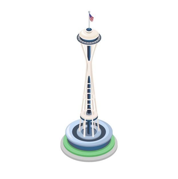 Vetor a torre de observação da agulha espacial seattle washington estados unidos landmark isométrico