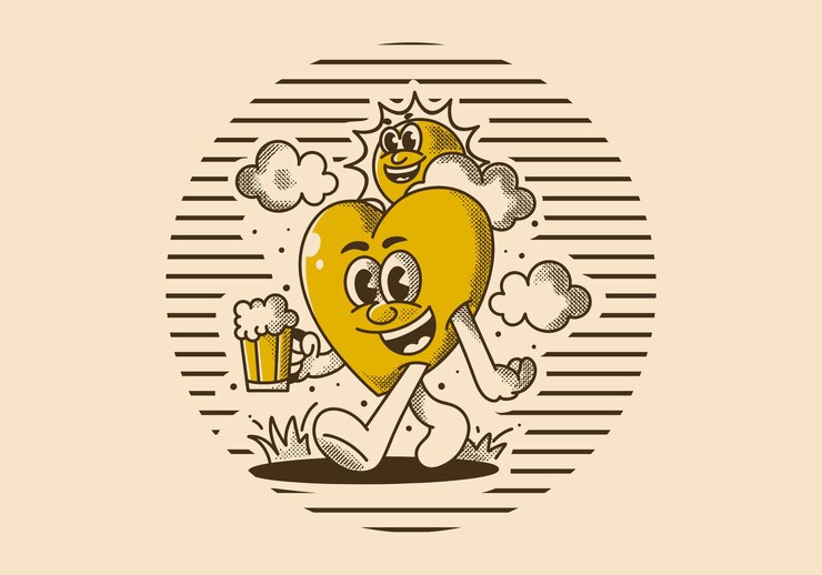 Vetor a tua felicidade depende das tuas ações caráter de um sol e coração a segurar uma cerveja