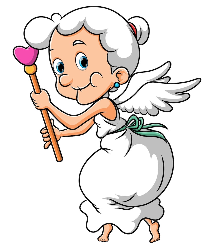 Vetor a velha cupido está voando com a varinha de amor da ilustração