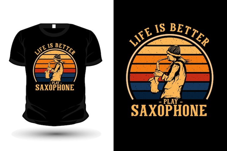Vetor a vida é melhor tocar o design de camisetas de produtos de saxofone