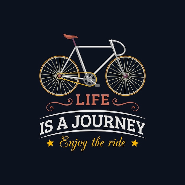 Vetor a vida é uma jornada, aproveite a ilustração vetorial de passeio da bicicleta hipster urbana em estilo plano moderno cartaz inspirador para loja de loja etc