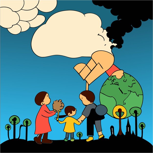 Vetor a voz das crianças contra a poluição terra em tela
