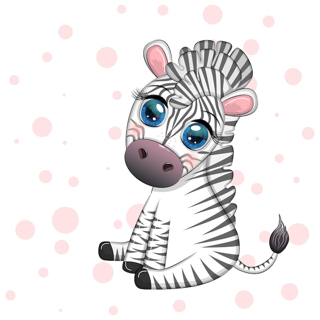 Vetor a zebra bonito dos desenhos animados está sentada e acenando o rabo personagem infantil