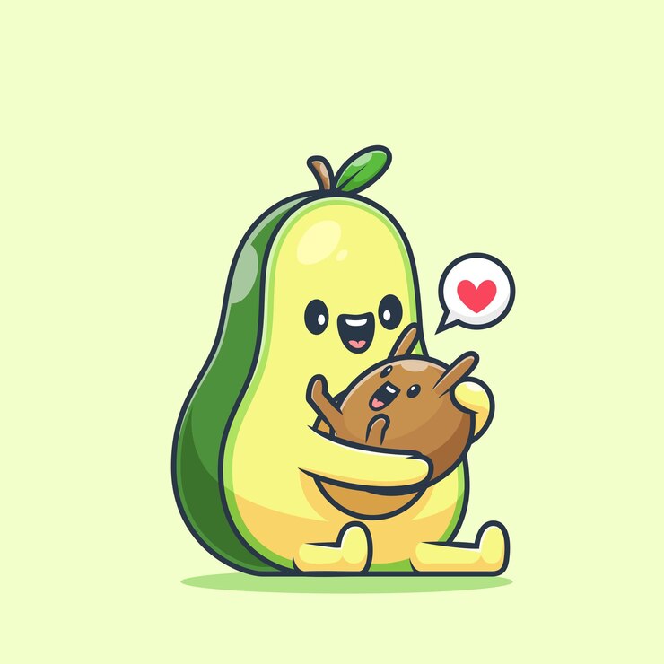 Vetor abacate bonito dos desenhos animados sente-se com ícone de mascote bonito do bebê abacate ilustração de design isolado mais