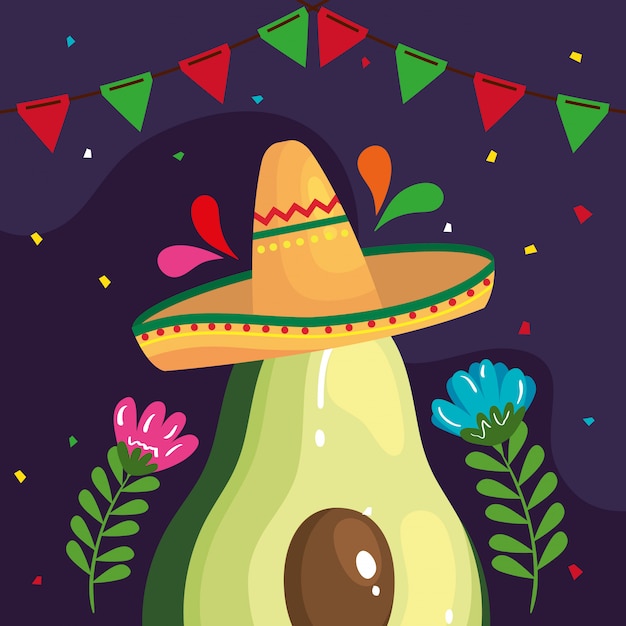 Abacate mexicano com chapéu de Cinco de maio