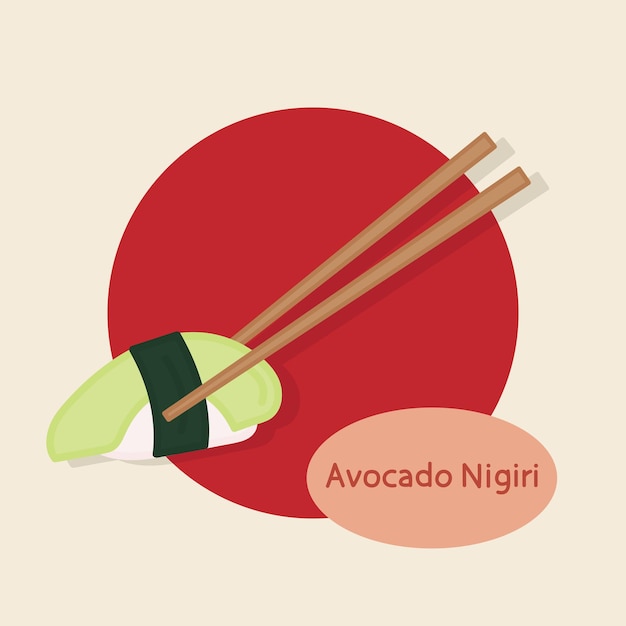 Abacate Nigiri Nigiri Sushi comida japonesa ilustração vetorial de comida desenhada à mão