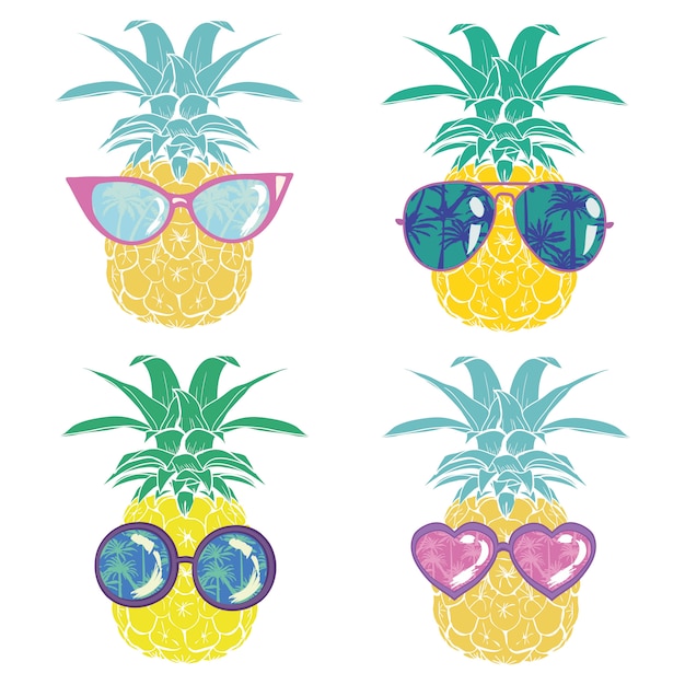 Vetor abacaxi com óculos tropical, vetorial, ilustração, design, exótica, comida, fruta