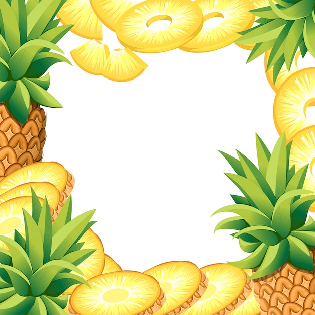 Abacaxi de banana e rodelas de abacaxi. ilustração com espaço vazio para cartaz decorativo, produto natural emblema, mercado dos fazendeiros. Página do site e aplicativo para celular