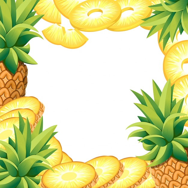 Vetor abacaxi de banana e rodelas de abacaxi. ilustração com espaço vazio para cartaz decorativo, produto natural emblema, mercado dos fazendeiros. página do site e aplicativo para celular