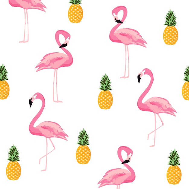 Abacaxi e fundo de padrão sem costura isolada de flamingo. design de cartaz bonito