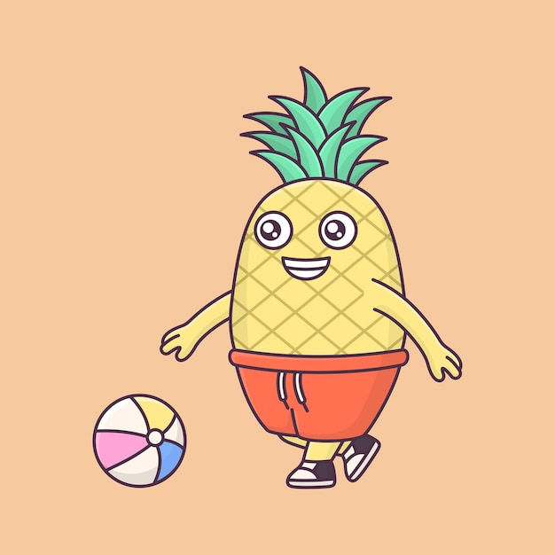 Vetor abacaxi jogando bola cartoon vetor ícone ilustração animal natureza ícone isolado