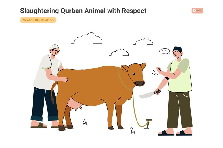 Vetor abate de animal de qurban com respeito eid al-adha