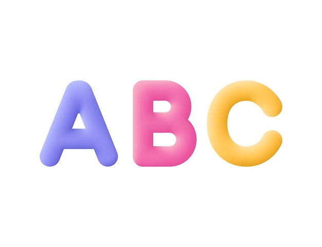 Abc letras alfabetos educação conceito 3d ícone vetor desenho animado estilo mínimo