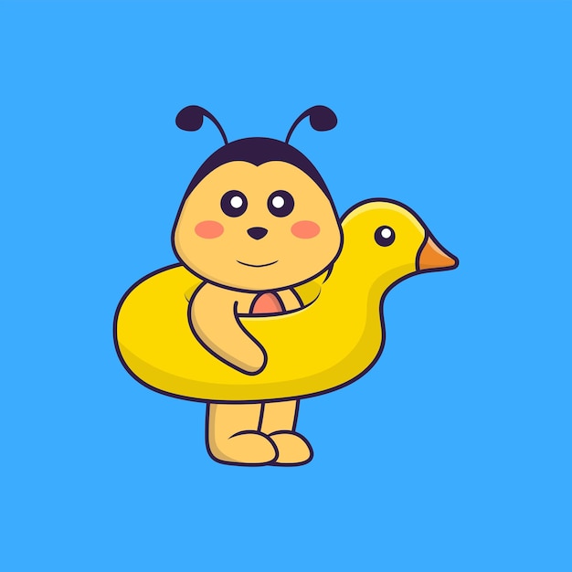 Abelha bonito com boia de pato. conceito de desenho animado animal isolado. estilo flat cartoon