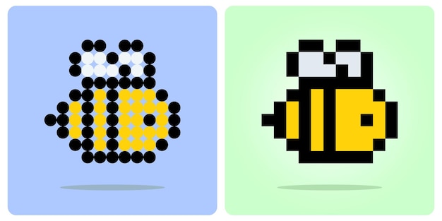 Vetor abelha de 8 bits de pixel, ativos de jogos de pixels de animais em ilustrações vetoriais para vetor de padrão de grânulos