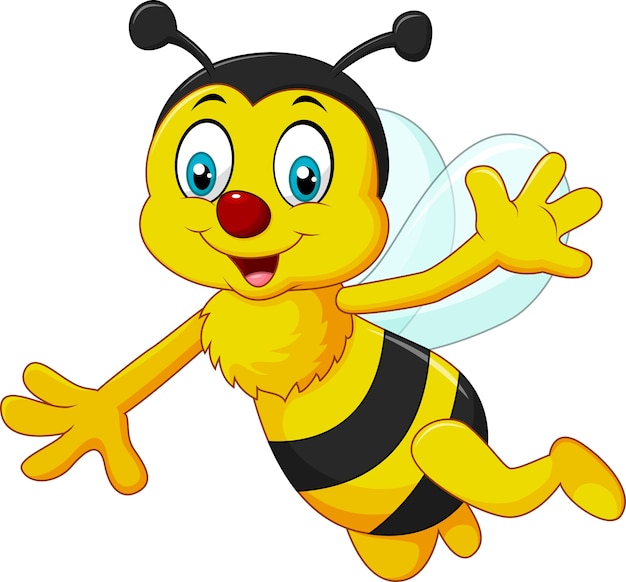 Vetor abelha de desenho animado acenando a mão isolado no fundo branco