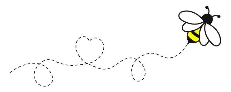Vetor abelha de mel brincalhona com trilha de coração pontilhado perfeito para desenhos alegres e com temas de amor