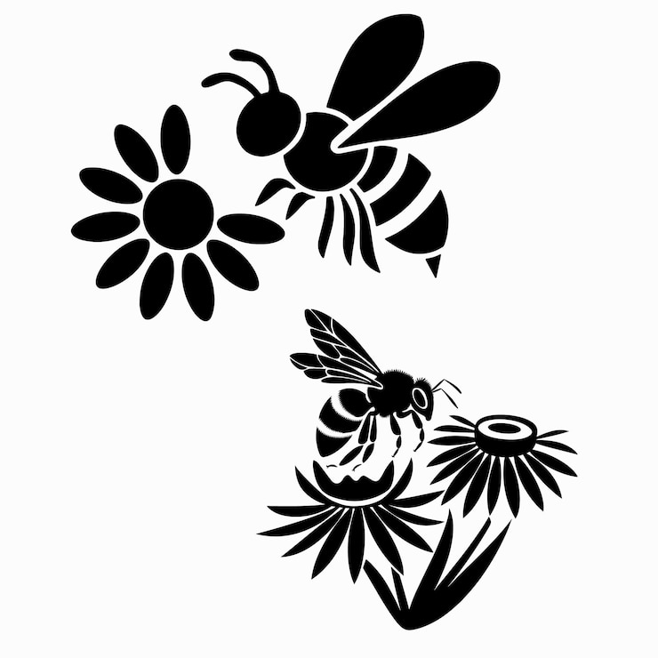Vetor abelha extraindo mel de uma ilustração vetorial de uma silhueta de flor