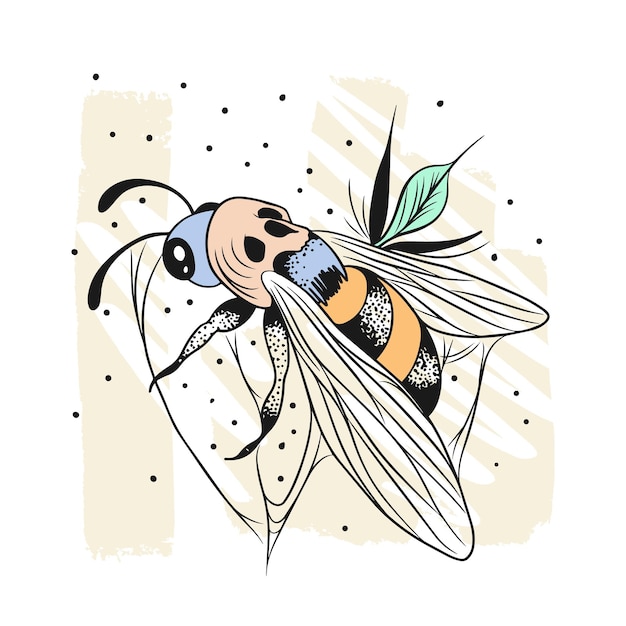 Vetor abelha mística com um contorno de crânio desenhando pontos gráficos