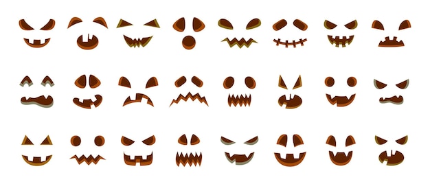 Conjunto De Rostos Assustadores E Engraçados Para Abóbora Ou Fantasma De  Halloween. Expressões Faciais De Jackolantern. Simples Co Ilustração do  Vetor - Ilustração de fantasma, olhos: 224078003