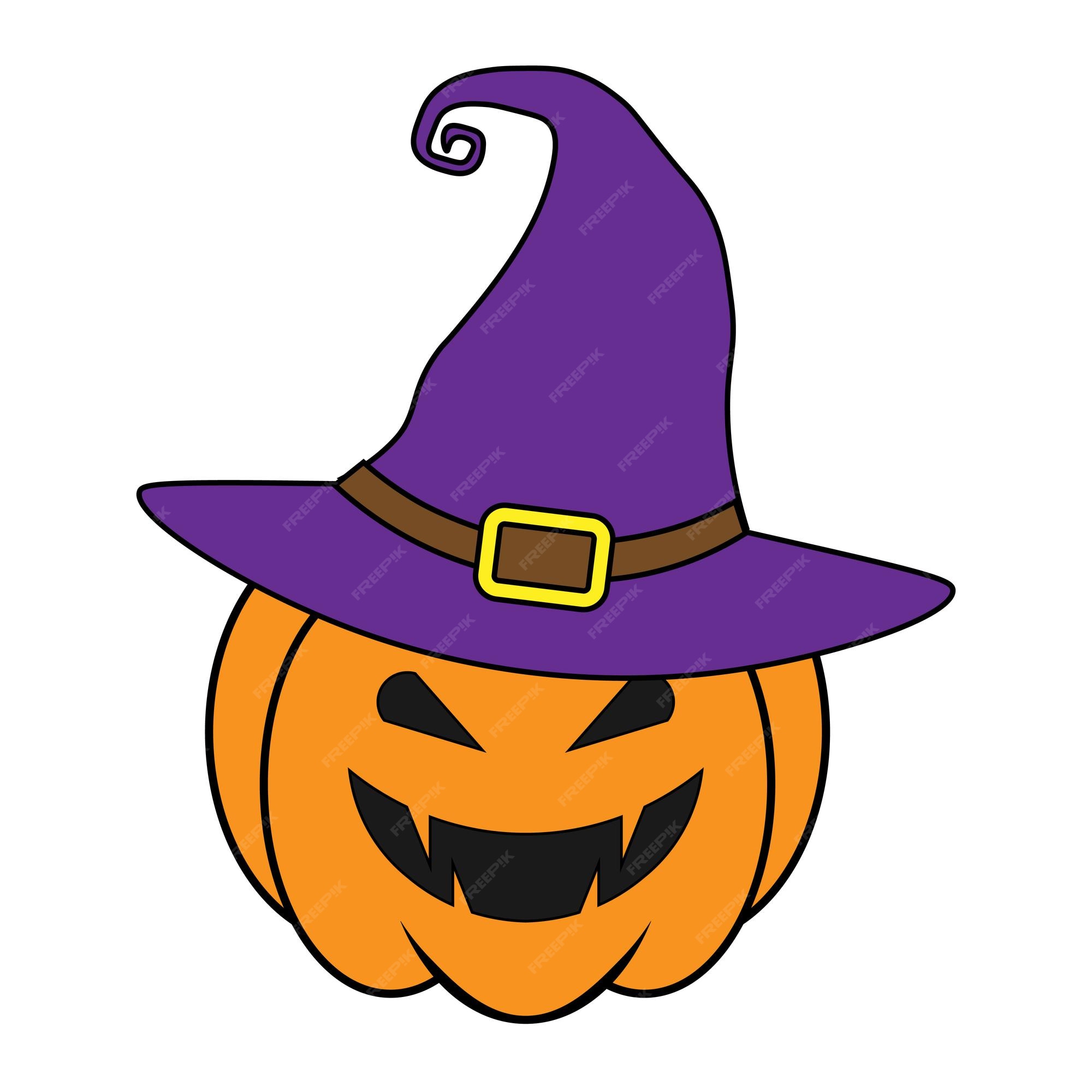 Abóbora assustadora de halloween simples com chapéu de bruxa em estilo  simples ilustração de abóbora de desenho animado