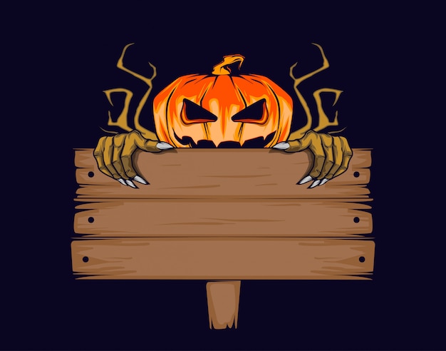 Abóbora de halloween com tablet para a inscrição.