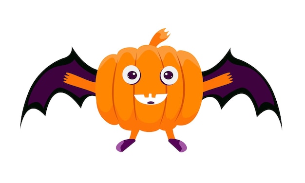 Abóbora de halloween dos desenhos animados em fantasia de morcego abóbora com asas o elemento de design de halloween do personagem