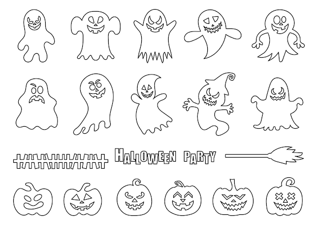 Abóbora de halloween e conjunto de coloração fantasma ilustração vetorial imitação de estilo de quadrinhos