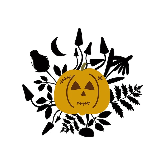 Abóbora de halloween elemento gráfico de abóbora assustador floral isolado em branco abóbora de halloween de terror com sorriso e olhos design de cartão decorativo assustador para o feriado ilustração vetorial de halloween
