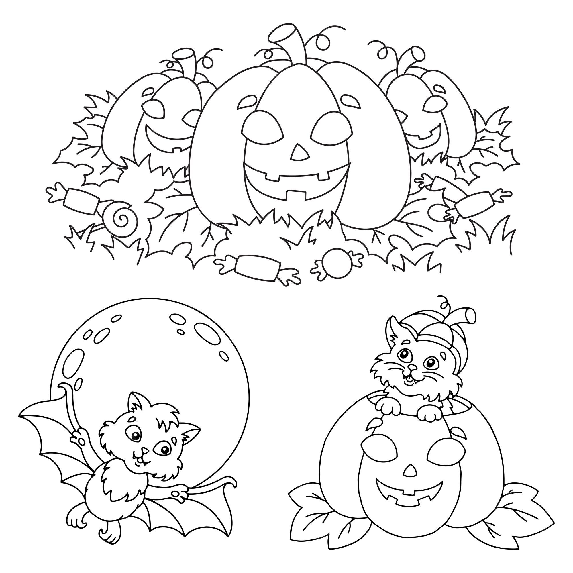 Desenhos para colorir de abóboras-morcego do halloween 