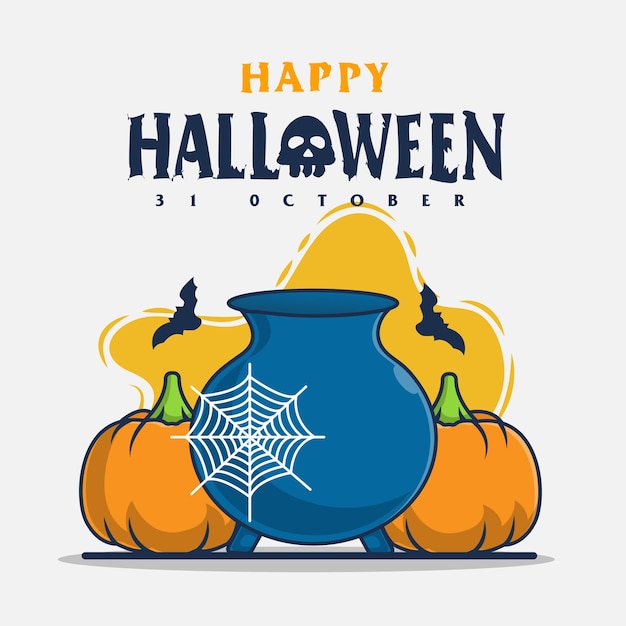 Abóbora e erva com ilustração do ícone de saudações de halloween