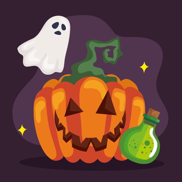 Abóbora e fantasma de Halloween