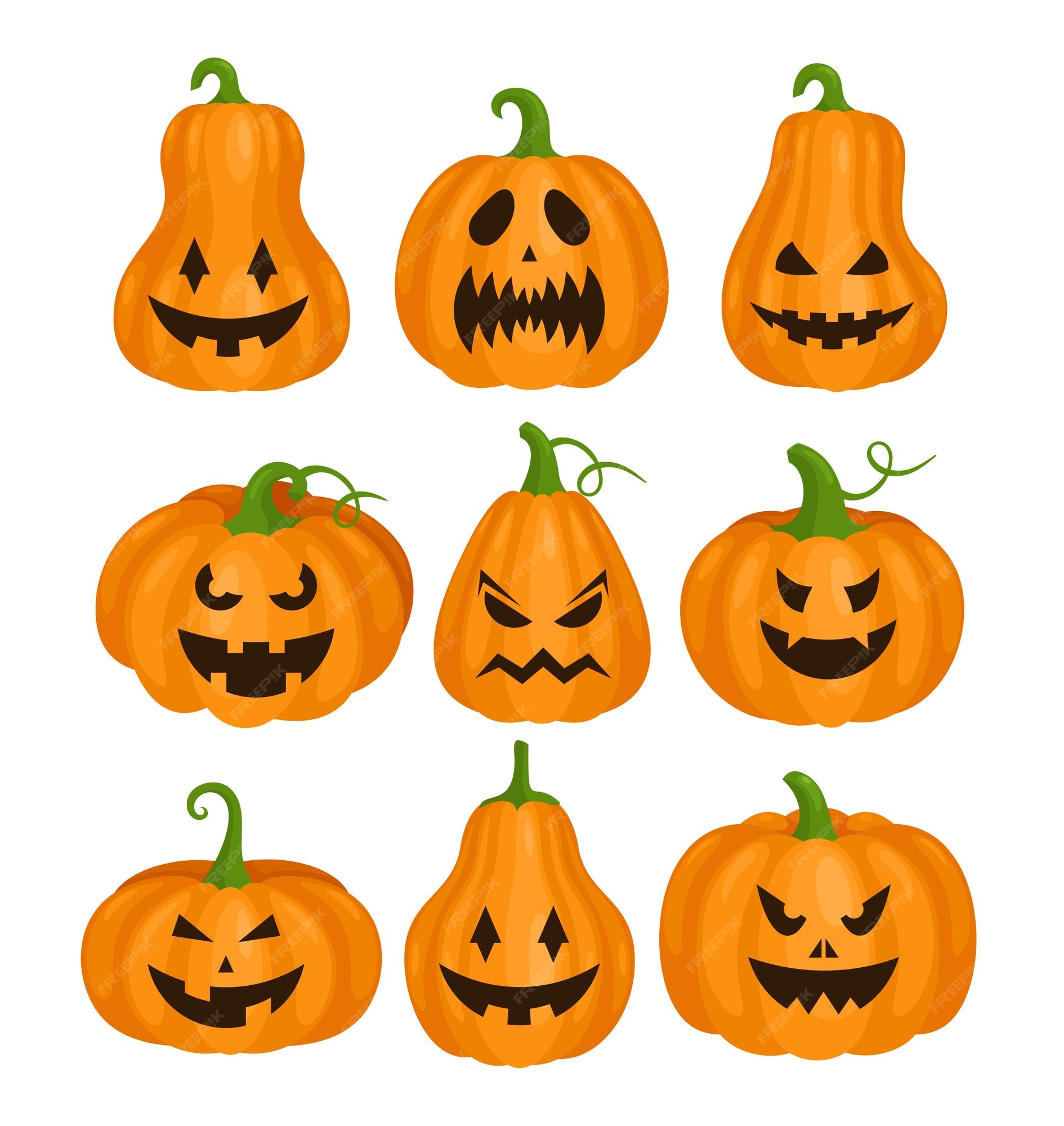 Conjunto De Rostos Assustadores E Engraçados Para Abóbora Ou Fantasma De  Halloween. Expressões Faciais De Jackolantern. Simples Co Ilustração do  Vetor - Ilustração de fantasma, olhos: 224078003