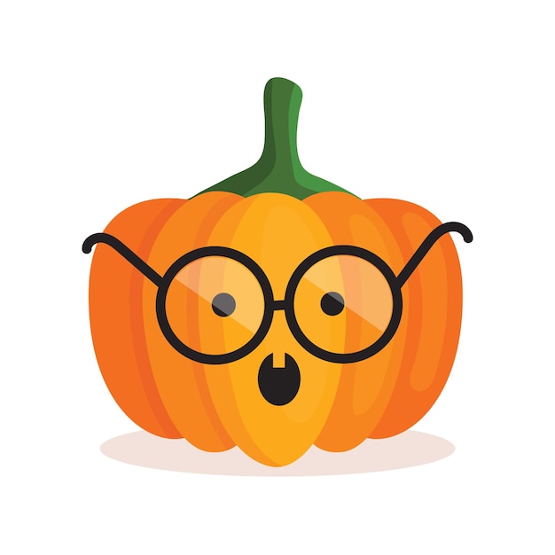 Abóbora laranja com óculos com uma cara assustadora para o halloween. decoração festiva. ilustração em vetor desenho animado isolado em fundo branco