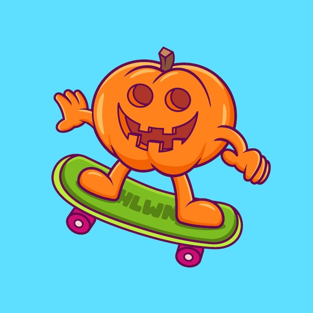 Abóbora que joga a ilustração do vetor dos desenhos animados do skate. estilo de desenho animado plano premium vector