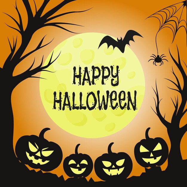 Abóboras de férias realistas no fundo da lua de halloween Vetor grátis