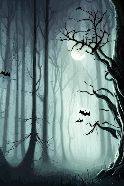 Abóboras de halloween na ilustração vetorial da floresta escura e assustadora para o halloween